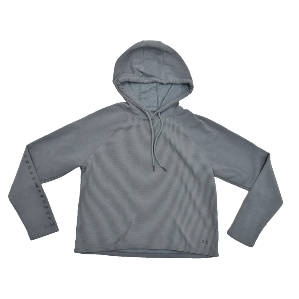 Under Armour Women's Medium Gray Fleece Ribbed Pullover Hoodie Loose Fit M